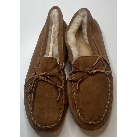 Minnetonka Leather Sheep Wool Lined Loafer Slippers Size 11 Men’s Brown - Picture 3 of 8